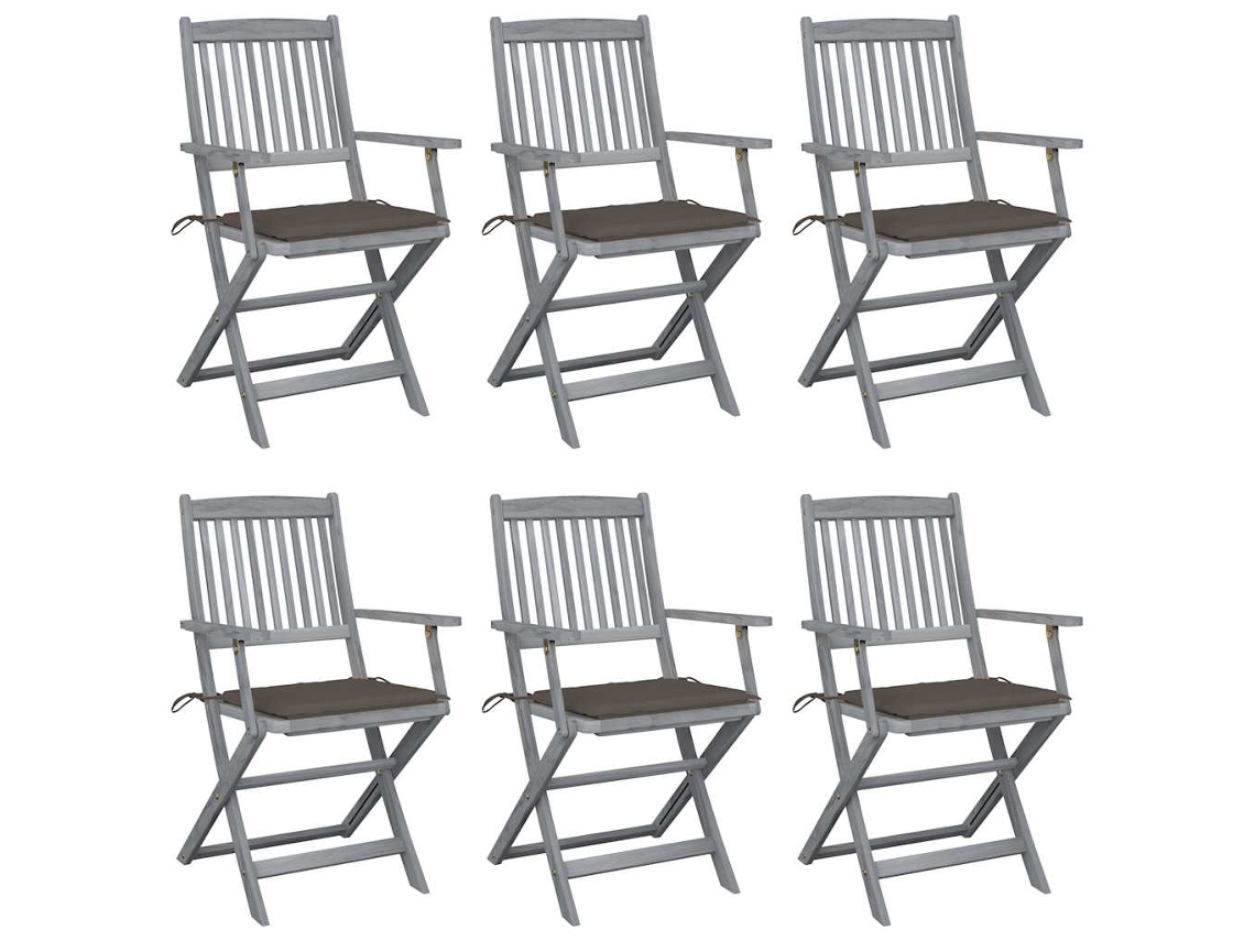 Sillas plegables de exterior de acacia maciza DKD Home Decor de 6 piezas con cojines