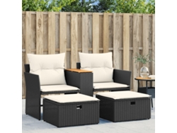 Sofá de jardín de 2 plazas con bancos en mimbre negro, Dkd Home Decor