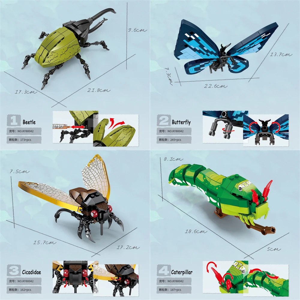 (juego De 4 Piezas) Juego De Juguetes De Bloques De Construcción De Insectos, Adecuado Para Niños, Exquisito Modelo Coleccionable.