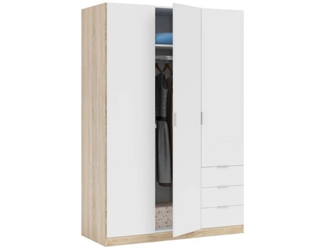 Armario HABITDESIGN Low Cost 3 Puertas y 3 Cajones (Blanco - Melamina - 121x180x52 cm)