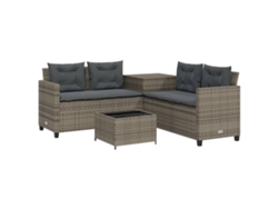 Sofá de jardín en forma de L con mesa y cojines, mimbre gris, MAISON EXCLUSIVE (sin dimensiones)