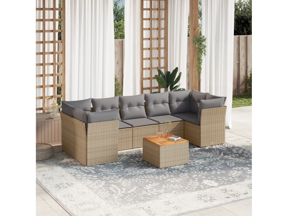 Conjunto de sofá de jardín de 8 piezas con cojines en mimbre beige mixto y decoración del hogar DKD