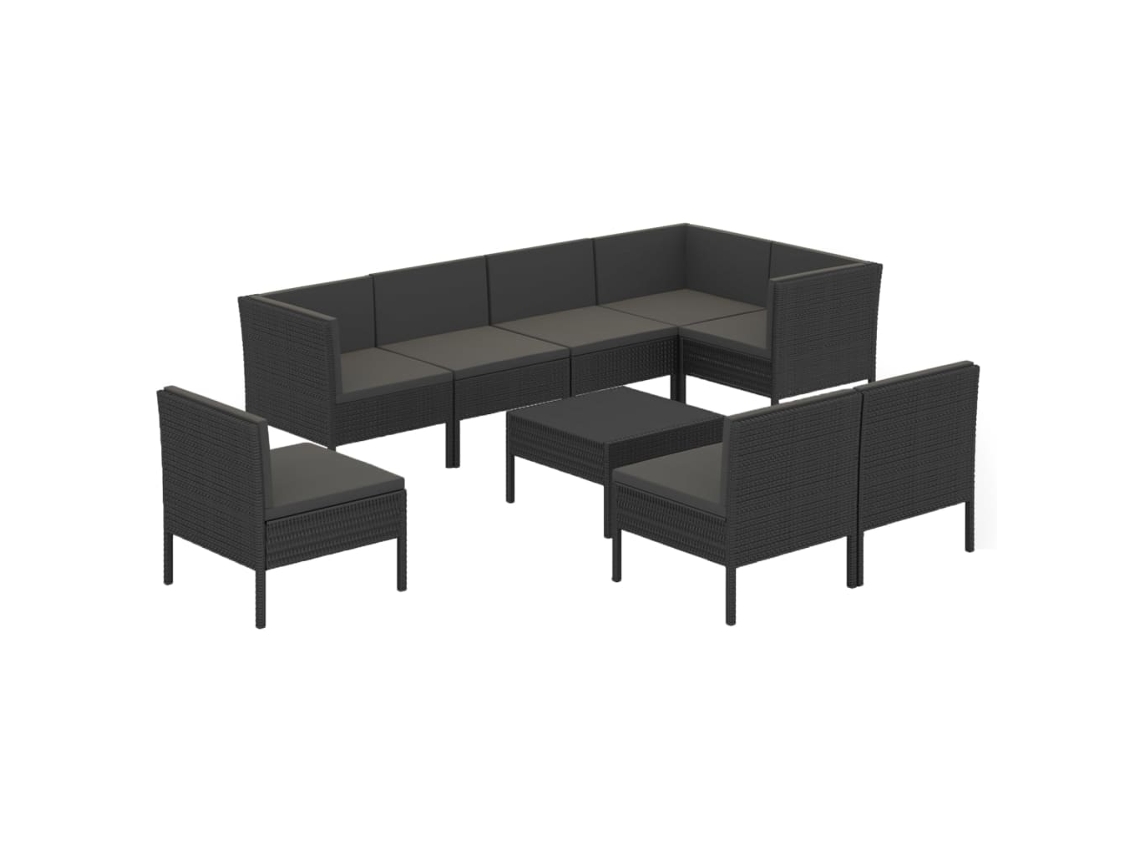 Maison Exclusive - Set De Muebles De Jardín 9 Pzas Y Cojines Ratán Sintético Negro