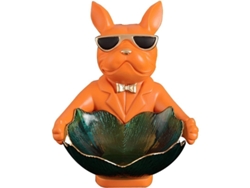 Figura De Bulldog Francés Con Bandeja De Acero Inoxidable, Decoración De Mesa, Escultura, Llavero, Fruta, Naranja