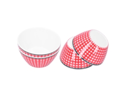 Juego De 4 Ensaladeras De 15 Cm (6 Pulgadas) De Porcelana, Imitación Melamina, Rejilla Roja, Para Comedor Y Cocina.