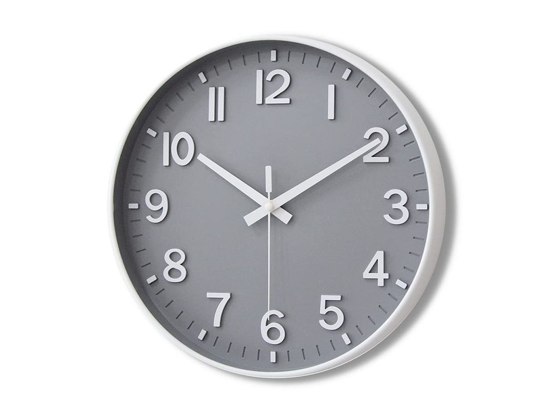 2026-reloj De Pared 30 Cm Silencioso Sin Tic Tac Con Números Árabes 3d Gris Blanco