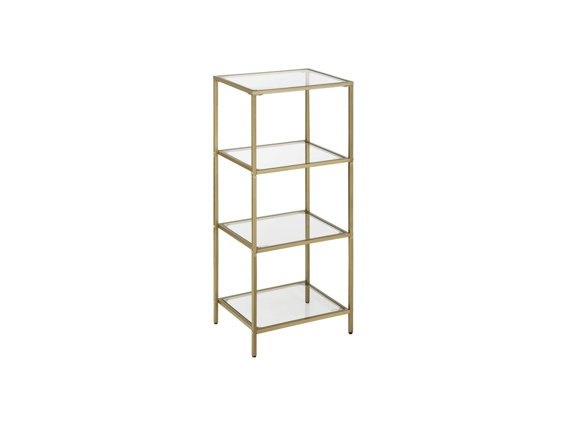 Estantería De Cristal De 4 Niveles Con Marco Metálico 40x30x95 Cm - Dorado