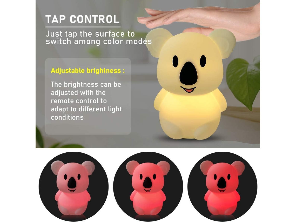 Bonita luz nocturna de silicona con diseño de koala multifuncional, perfecta para un dormitorio infantil seguro y acogedor.