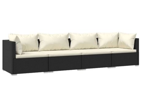 Conjunto 4 de muebles de jardín VIDAXL y cojines ratán sintético negro