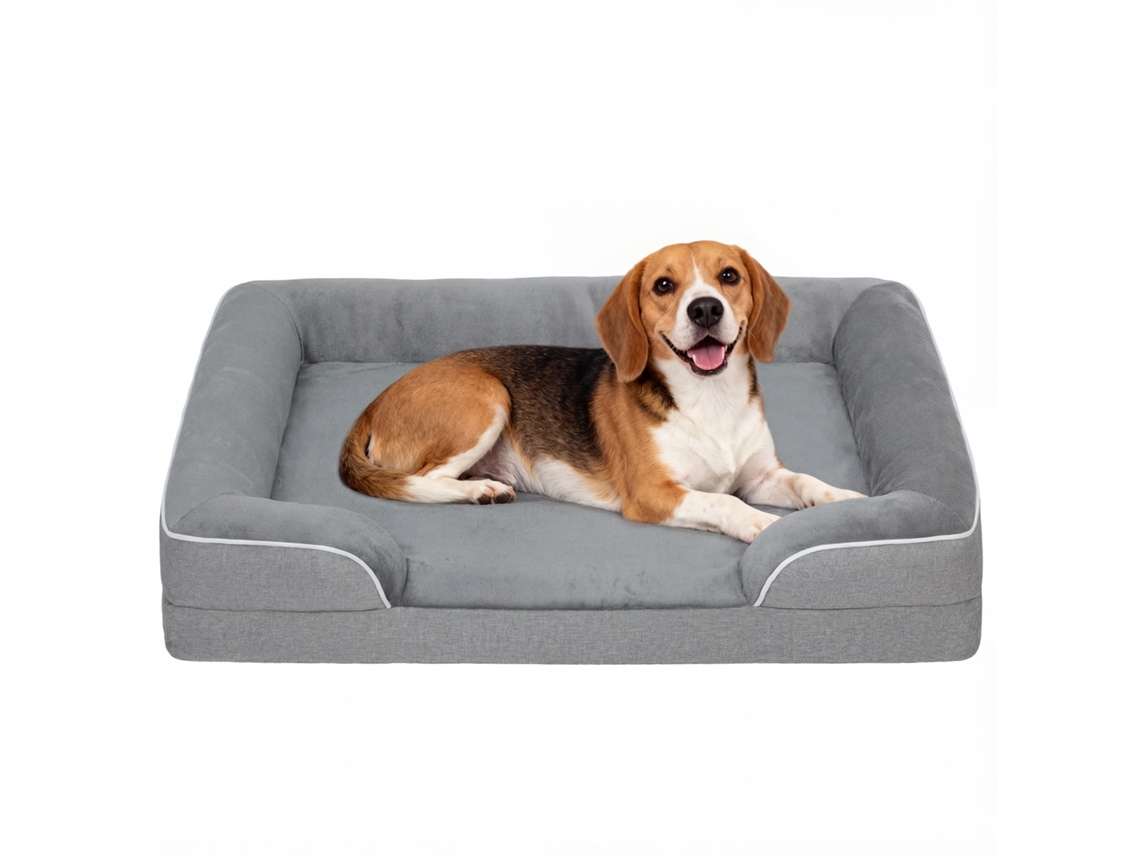 Cama Para Perros Y Gatos Con Base Antideslizante, Funda Extraíble Y Lavable, 91,5 X 68,5 X 16,5 Cm, Color Gris.