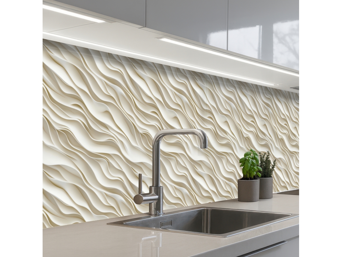 Paneles para salpicadero de cocina con diseño ondulado - Blanco - Minimalista 400x80 cm