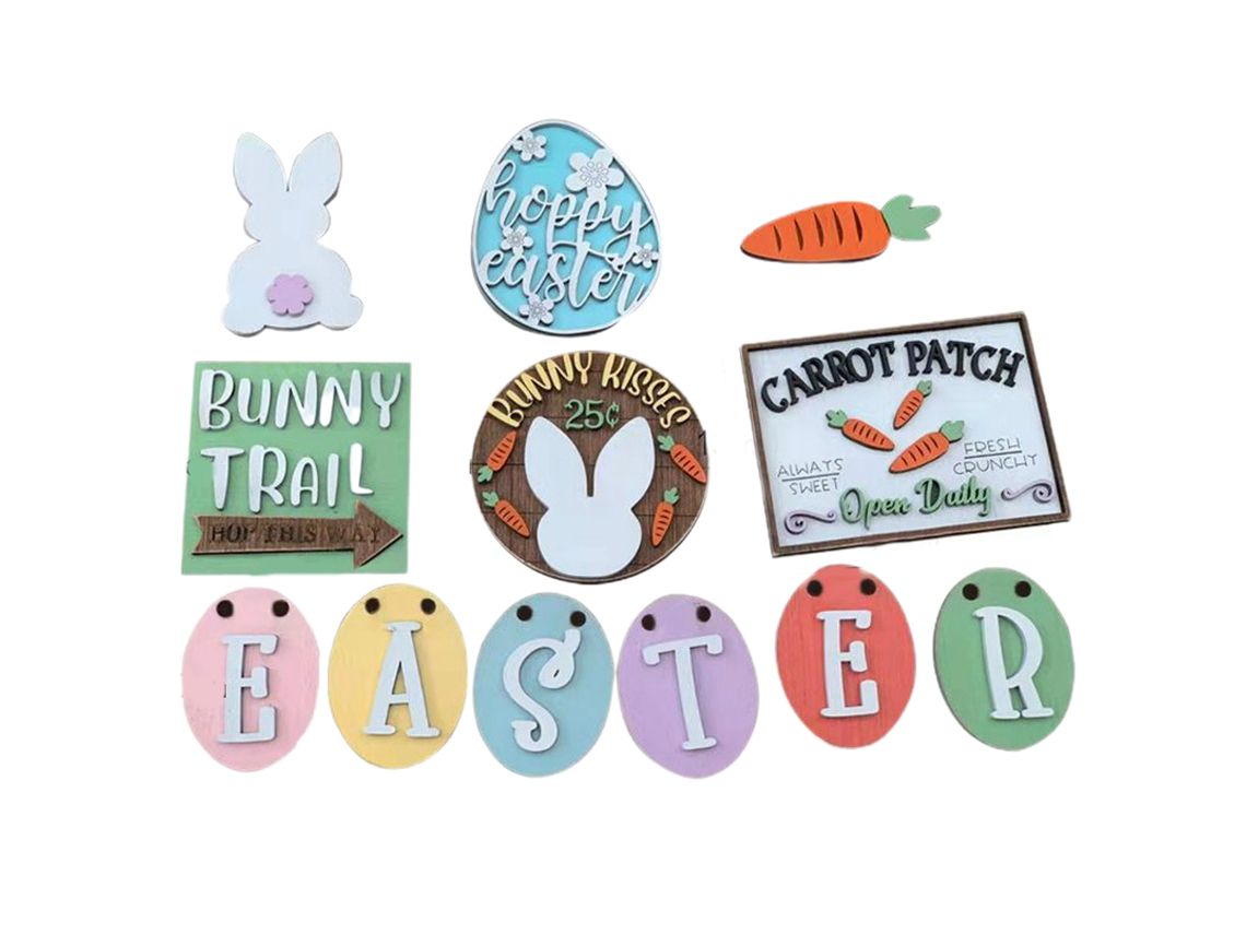12 Piezas De Adornos De Madera Para Pascua, Letreros Decorativos De Pascua Para El Hogar.