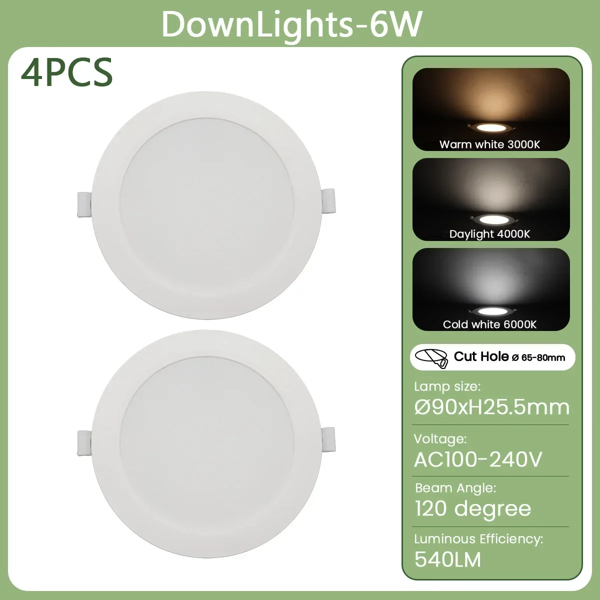(6 Vatios, Luz Blanca Cálida De 3000k) Dos Focos Led Empotrables Para Techo, Ideales Para La Iluminación Interior Del Hogar.