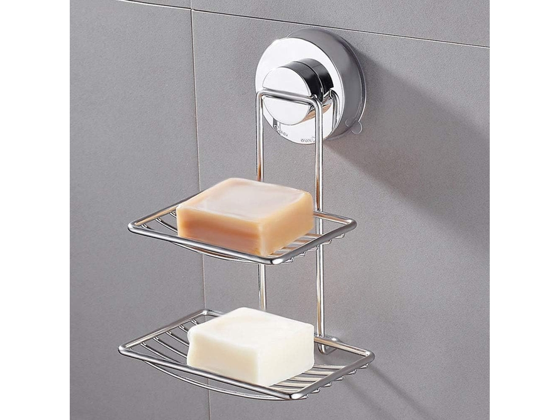 Jabonera de acero inoxidable con diseño contemporáneo y resistente a la corrosión para baño y cocina, ventosa autoadhesiva, fácil instalación, D