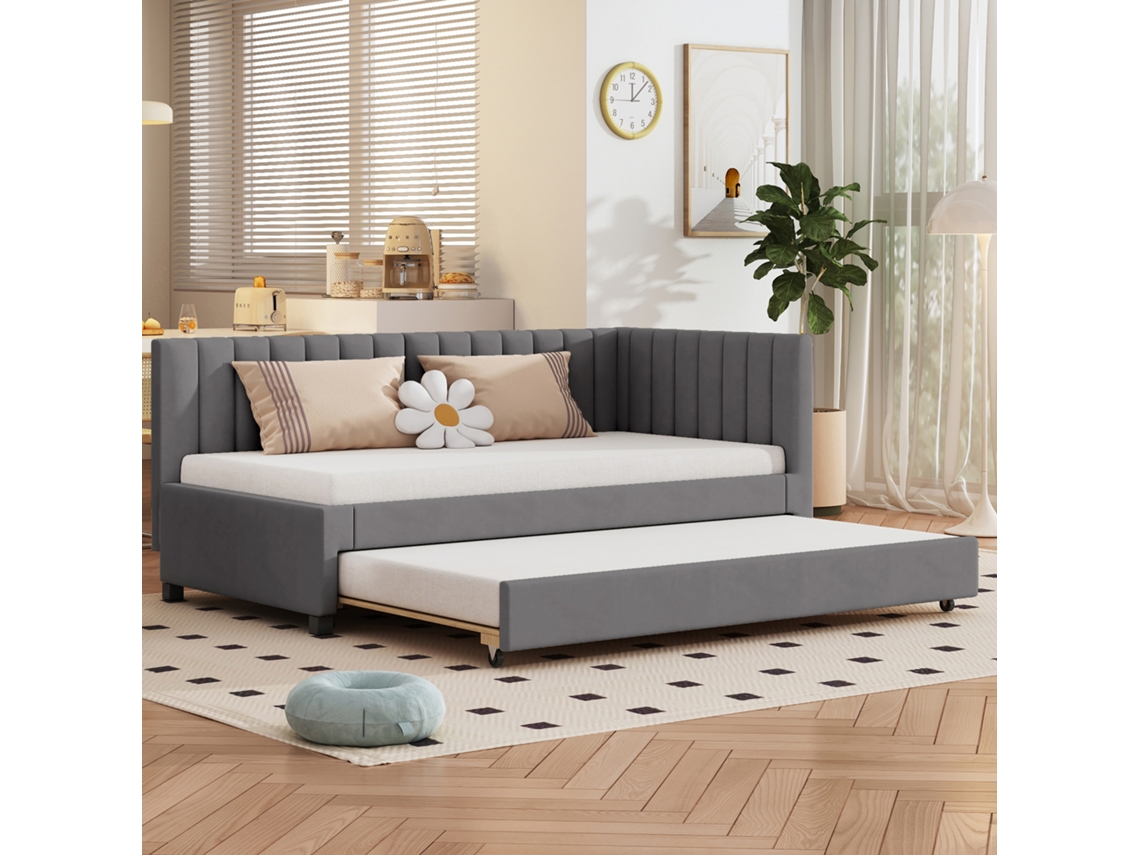 Sofá Cama Tapizado De 90x200 Cm Con Somier De Láminas De Terciopelo Gris.