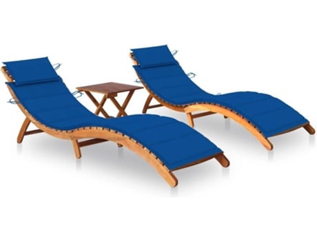 Conjunto 2 Tumbona VIDAXL Azul Madera de acacia (184x55x64 cm)