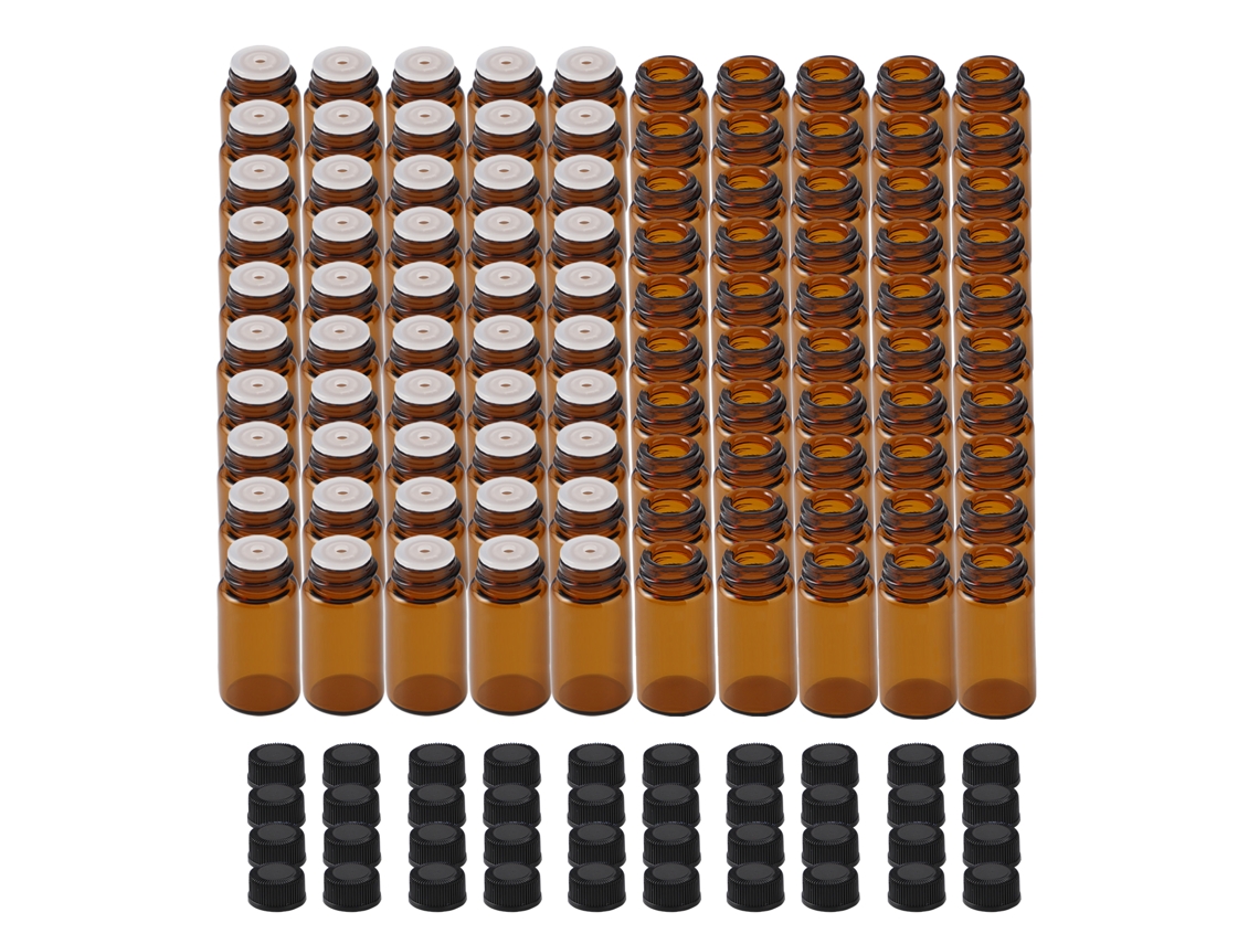 100 botellas de aceite esencial de vidrio marrón grueso, resistente a golpes y con protección UV