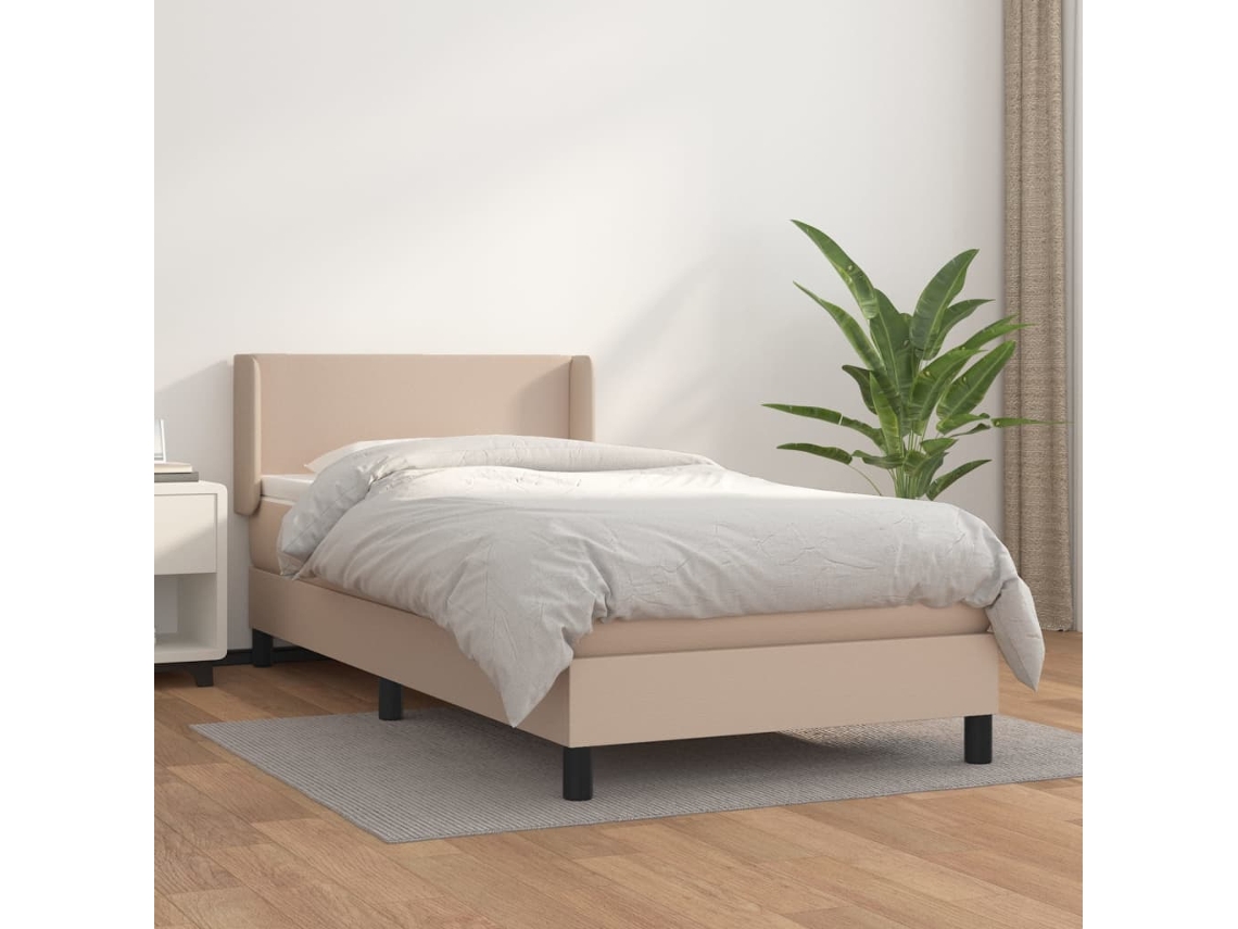 Cama Box Spring Con Colchón Cuero Sintético Capuchino 80x200 Cm