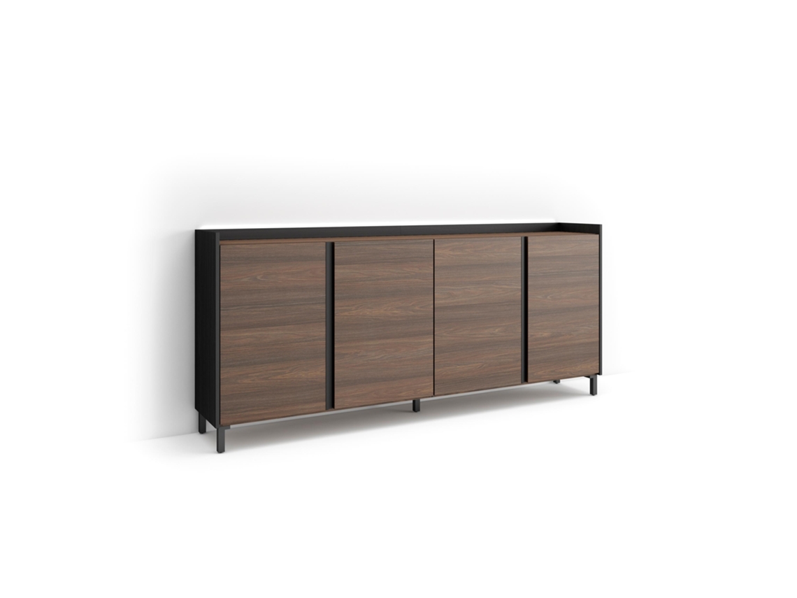 Aparador Para Salón, 207x35x91cm, 4 Puertas, Diseño Industrial, Led, Roble Oscuro Y Negro