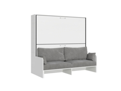 Cama Doble Abatible Kando Con Sofá De Fresno Blanco, Gris