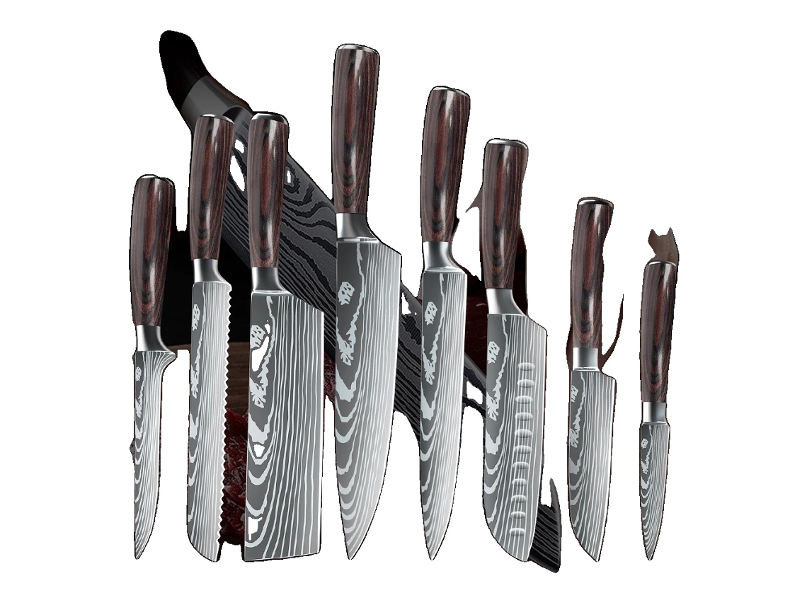 Juego de cuchillos de cocina de 8 piezas, hojas de acero inoxidable, mango cómodo, 8 piezas OEM