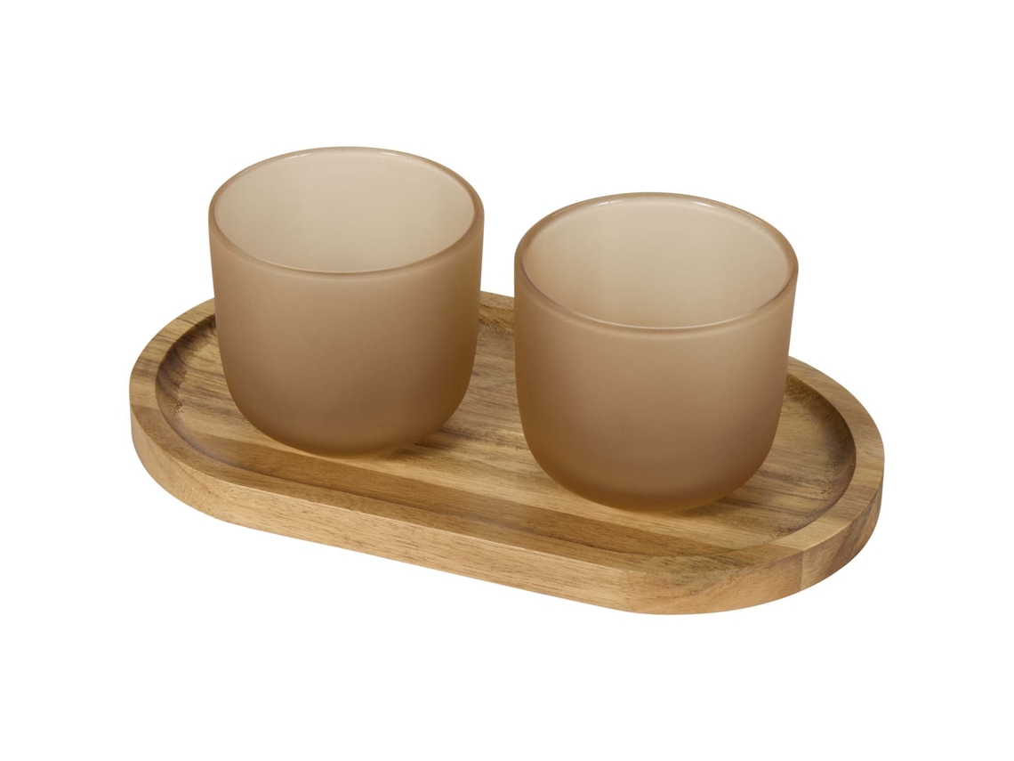 Set De Bandeja De Madera Y Vasos De Vidrio Acabado Mate "male"
