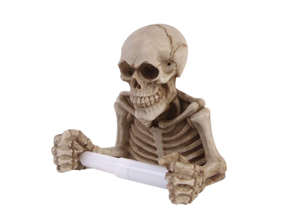 Porta-papel higiênico de parede em formato de caveira, decoração gótica à prova d'água em resina, ideal para banheiro no Halloween (2026).