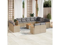 Conjunto de sofá de jardín de 13 piezas con cojines, mimbre sintético beige, Dkd Home Decor