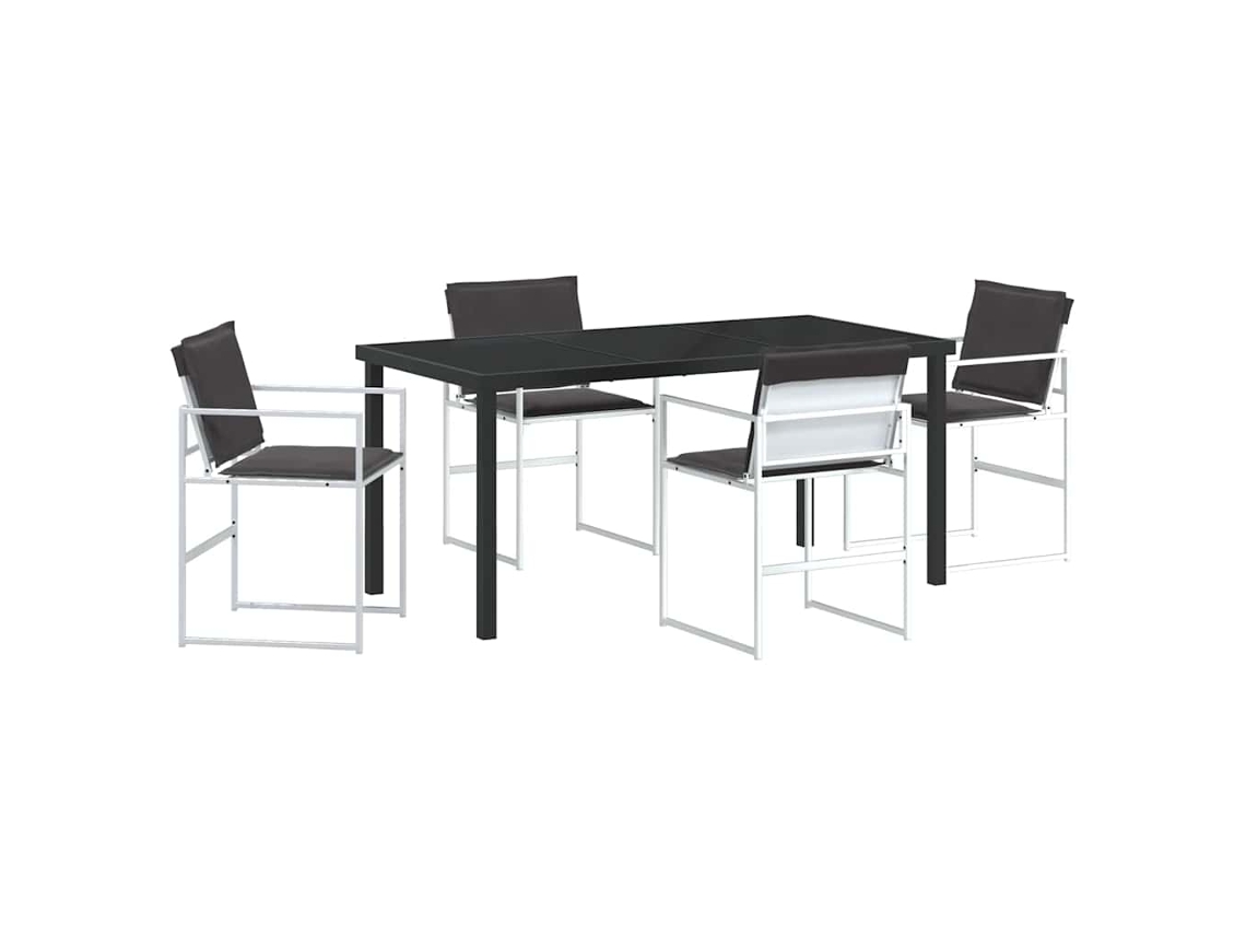 Juego de comedor de jardín de 5 piezas, acero con recubrimiento en polvo blanco, EXCLUSIVO DE MAISON