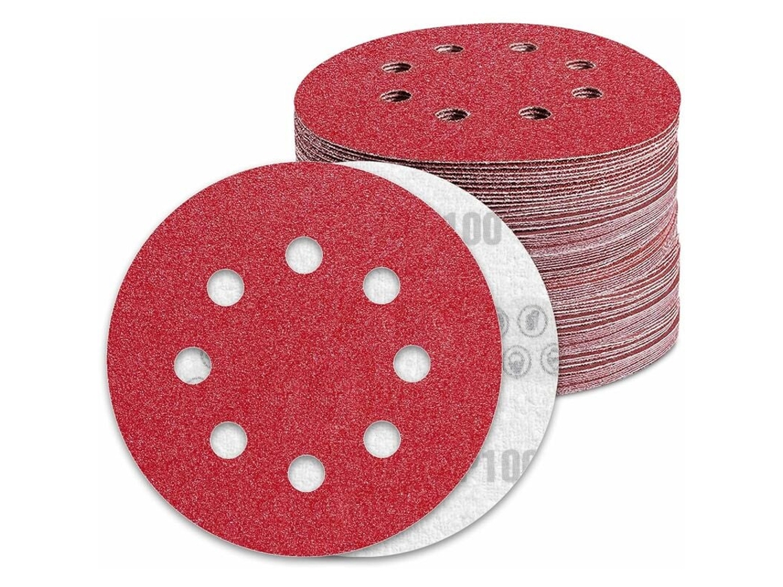 Discos de lija de 125 mm, grano 100, papel de lija, 100 piezas, con 8 agujeros para lijadora excéntrica