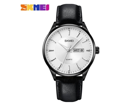 Relojes para hombres Reloj de cuarzo analógico de cuero Relojes de pulsera con fecha de día Resistente al agua-Concha negra Cara plateada VEANXIN