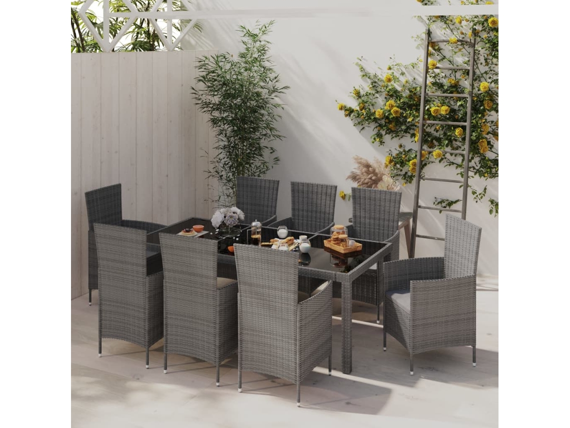 Juego de comedor para exterior con cojines de mimbre gris, Dkd Home Decor