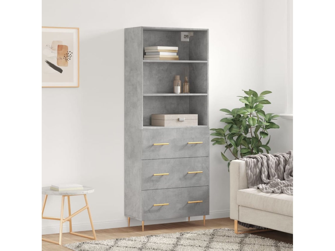 Aparador Alto Madera Contrachapada Gris Hormigón 69,5x34x180 Cm