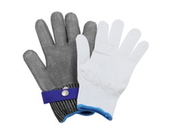 Guantes de malla metálica de acero inoxidable resistentes a cortes para carne y sierras eléctricas, plateados, talla L 24,5 cm