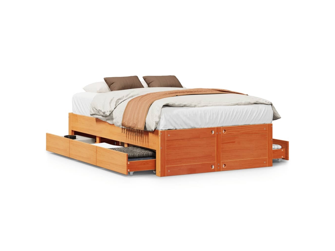 Maison Exclusive - Cama Sin Colchón Con Cajones Madera De Pino Marrón 135x190 Cm