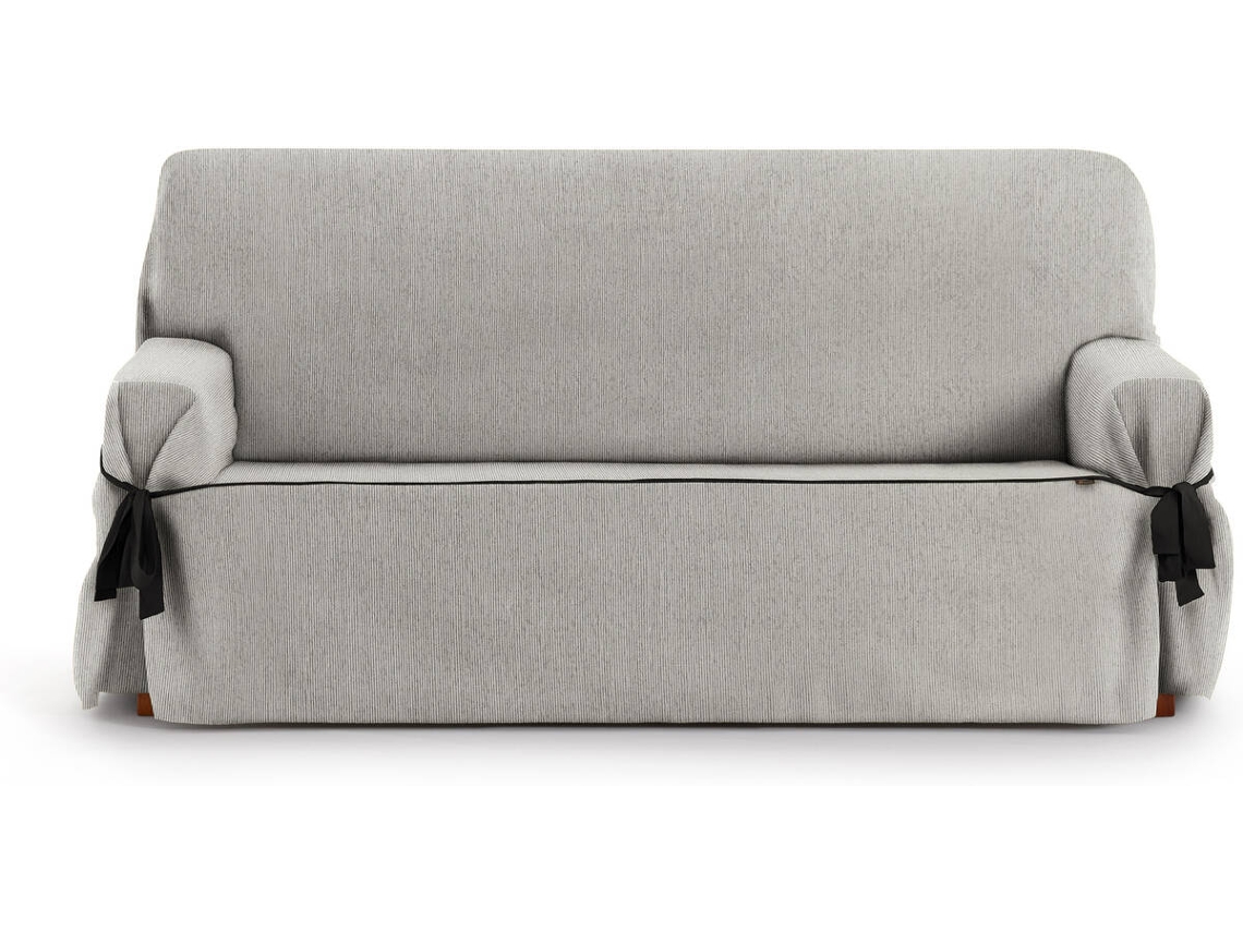 Funda de Sofá 3 Plazas EYSA Mid con Lazos (110 x 70 x 230 cm - Poliéster y Algodón - Gris claro)