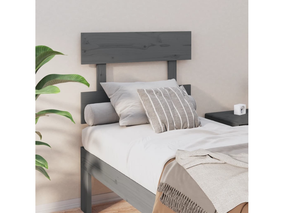 Cabecero De Cama Madera Maciza De Pino Gris 93,5x3x81 Cm