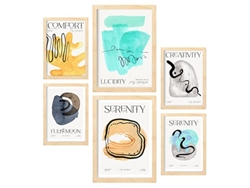 NACNIC Set De 6 Posters Abstractos Elementos Láminas Con Estética Exposición De Arte Ilustraciones A Todo Color Para A3 & A4 Marcos Color Madera