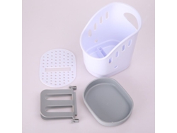 Organizador de fregadero de cocina para esponjas y cepillos con compartimento para guardar suministros.