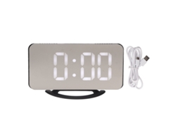 Reloj Despertador Digital Led Espejo Con 2 Usb Niveles Brillo Sensor Luz Tiempo Temperatura Dormitorio Negro