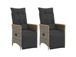Sillas de jardín reclinables de 2 piezas DKD Home Decor con cojines de mimbre gris