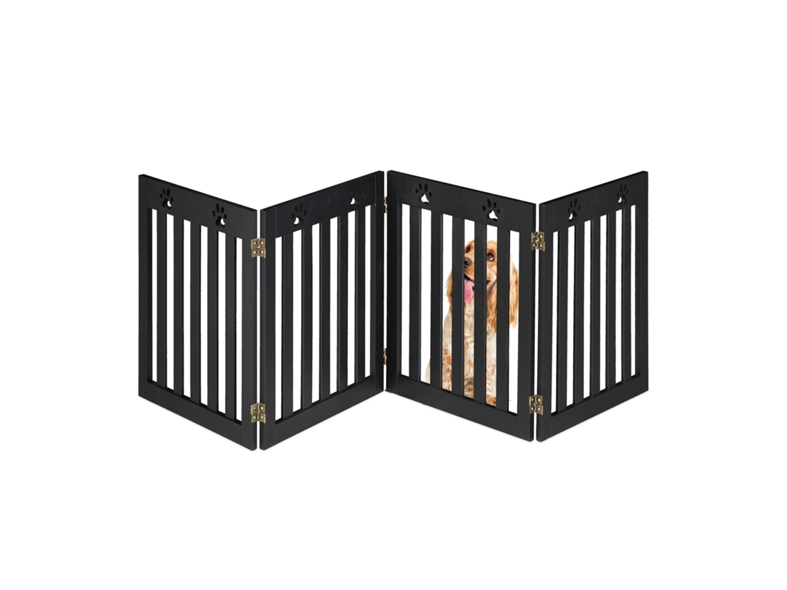 Relaxdays Barrera De Seguridad Para Mascotas Plegable, Valla Protectora Sin Taladro, 60 X 204 Cm, Mdf, Negro