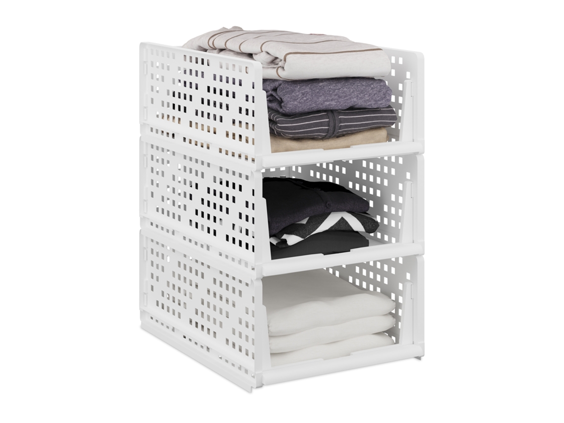 Relaxdays Organizadores De Armario, Pack De 3, Cajas De Almacenaje Apilables, Cajones De 18 X 33,5 X 43,5 Cm, Blanco