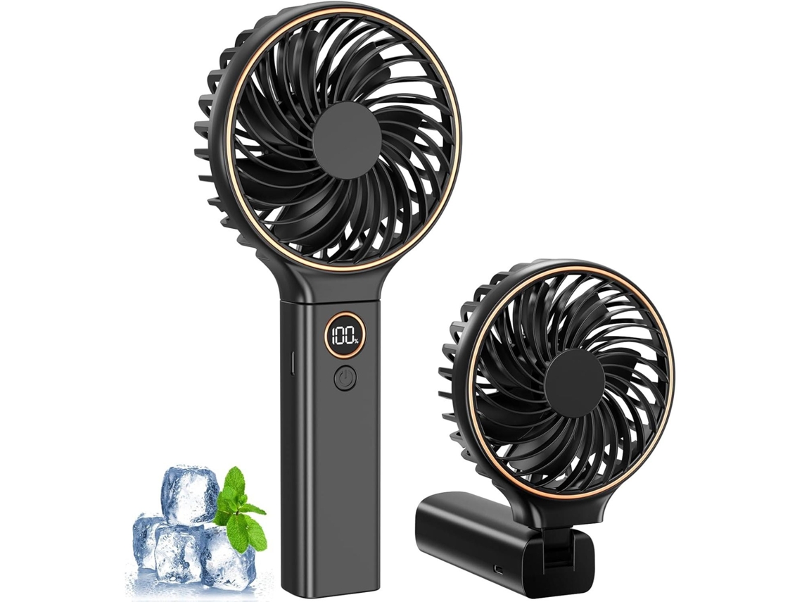 Ventilador portátil (negro) - Carga USB-C - 6 velocidades - Pantalla LED - Batería de 4000 mAh