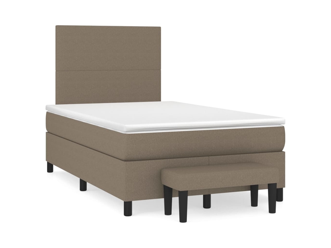Cama Box Spring Con Colchón Tela Gris Taupe 120x190 Cm