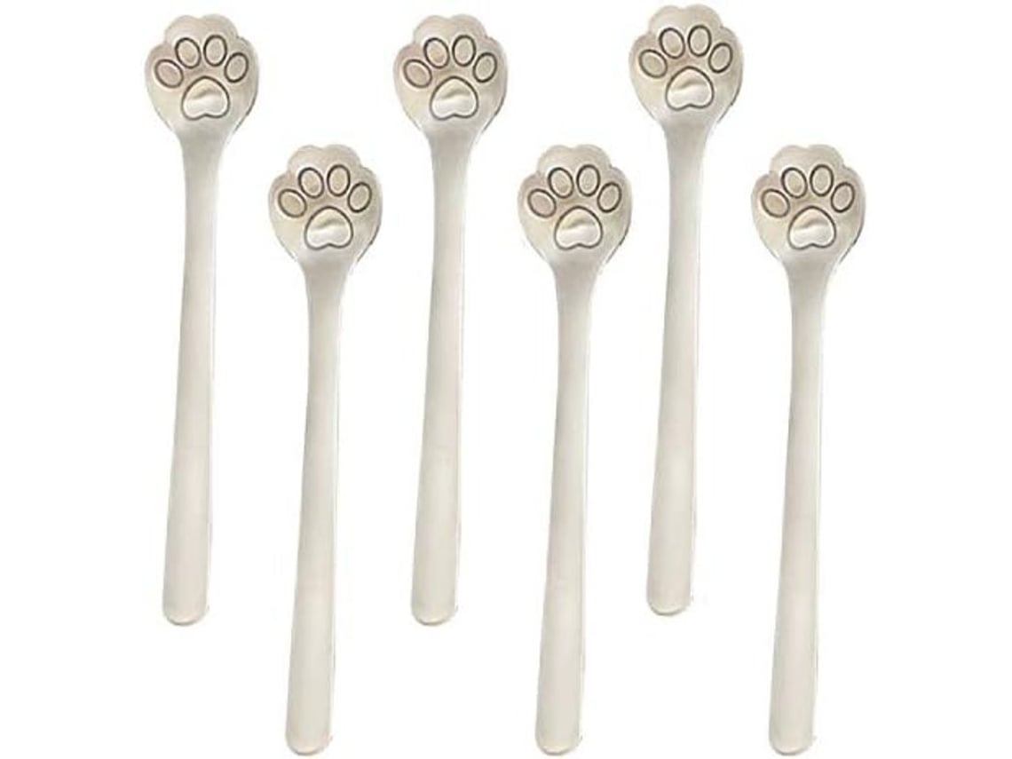 Cucharas Rebe de acero inoxidable 304 con forma de garra de gato de 15 cm para café helado, postres, azúcar, comida húmeda y gatitos (6 unidades)