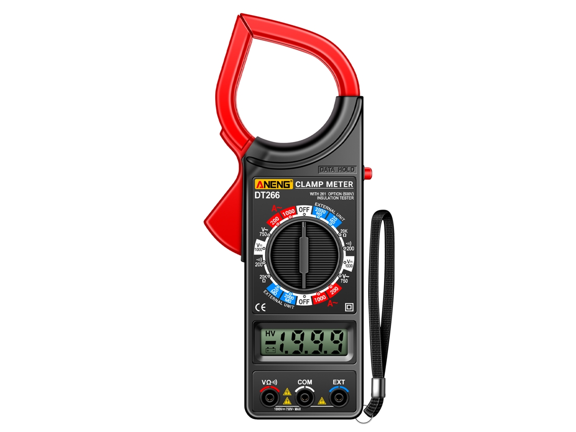 Multímetro Digital De Pinza Profesional Aneng Dt266 True Rms Con Pantalla Lcd Para Medir Corriente, Voltaje Y Resistencia.