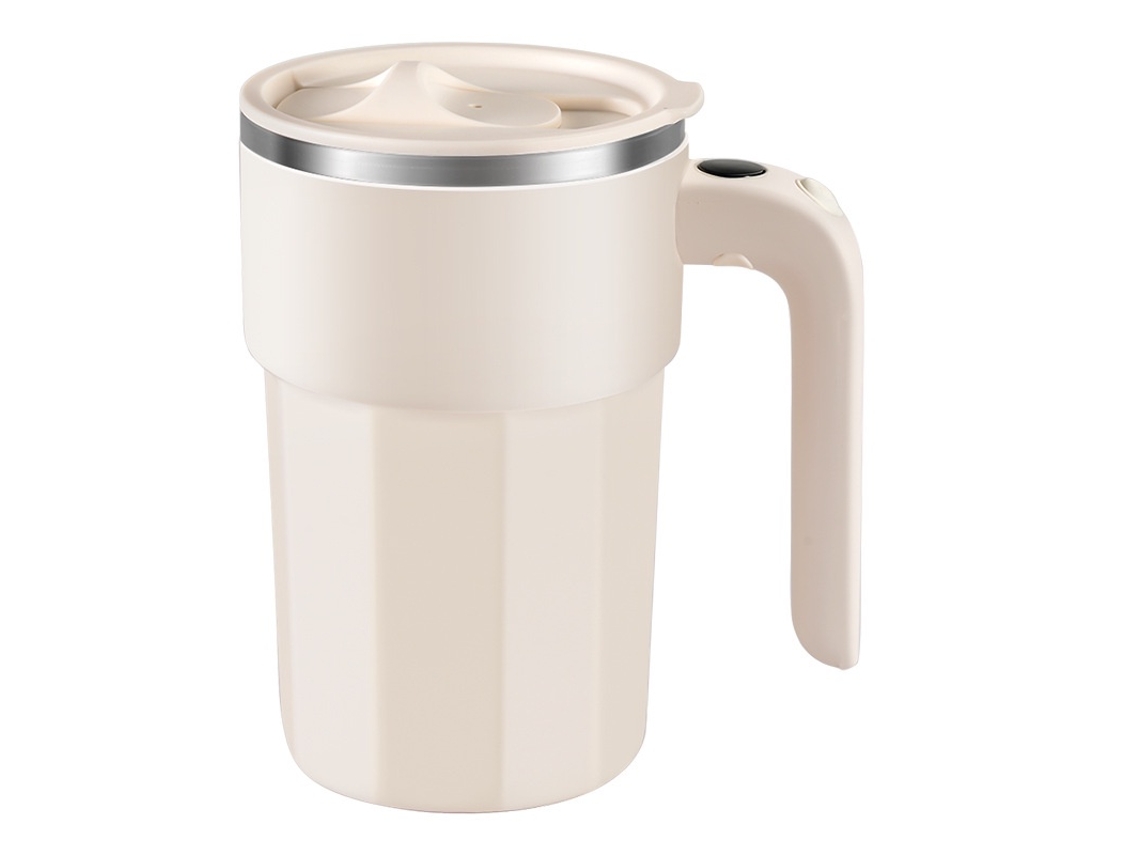 Taza Automezcladora, 355 Ml, Color Crema | Recargable, Ideal Para Amantes Del Café Y Para Uso En La Oficina (blanco)