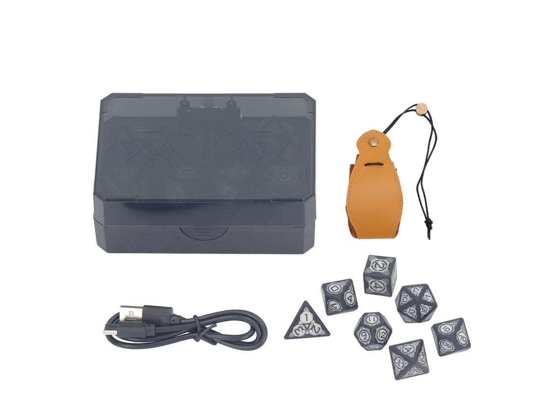Conjunto De 7 Dados Luminosos Recarregáveis Led Eletrônicos Com Bolsa De Armazenamento Amarela Para Jogos De Mesa