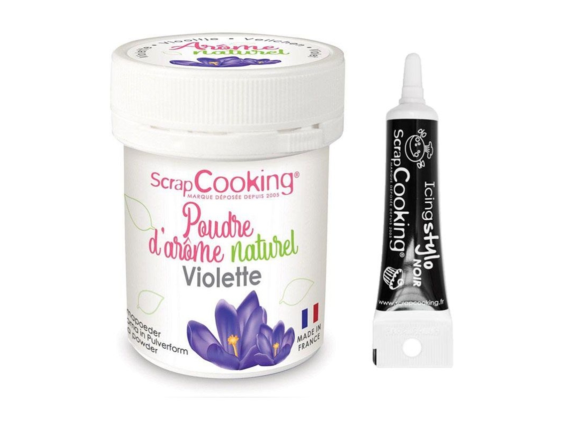 Aroma alimentario natural en polvo 15 g Violeta + tubo de glaseado negro